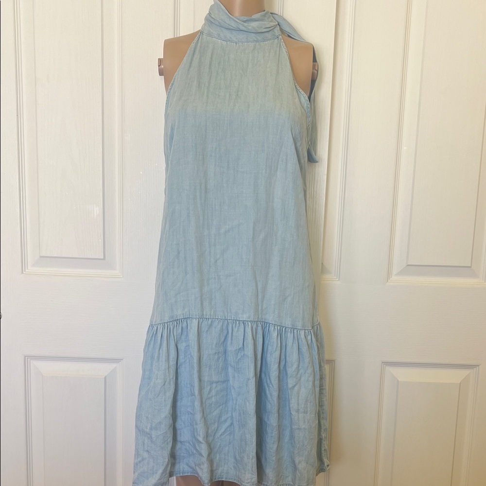 Banana Republic Light Blue Halter Denim to the Knee Dress Small
